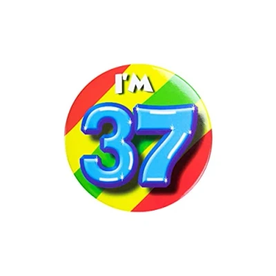Immagine di PD Party 6014737 Compleanno Distintivo/Spillo Badge Celebrazione Festa I&#039;m 37, Multicolore, 5.5cm Lunghezza x Larghezza 0.5cm Altezza