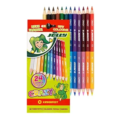 Immagine di JOLLY matite colorate Superstick Crazy, 24 colori con 12 colorate, resistenti ai bambini e a prova di rottura, atossiche, mina extra spessa, in scatola cartone