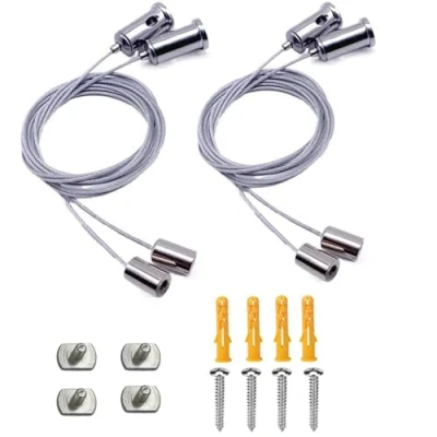 Immagine di 4 Pezzi Cavetto in Acciaio Sospensione Inossidabile Kit, Cavo di Regolabile per Appendere Leggeri,Lampada a Kit Universale Cavi Montaggio 1.5mm*1m
