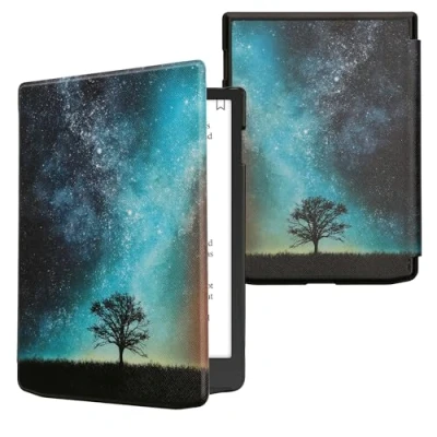 Immagine di kwmobile Custodia eReader Compatibile con Pocketbook InkPad 4 / Color 3 2 Vivlio Cover eBook Reader Flip Case blu/grigio/nero Natura e spazio