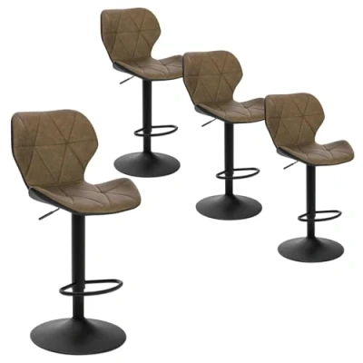 Immagine di EUGAD Set di 4 Sgabelli da Bar Cucina Sgabello Alto con Schienale in Simipelle Sedia Alta Sala Pranzo Poggiapiedi Marrone Scuro 0663BY