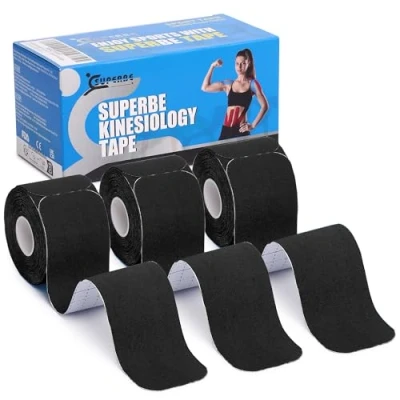 Immagine di SUPERBE Nastro Kinesiologico Pre Tagliato, Elastico Terapeutico per Sollievo dal Dolore, Supporto Muscolare, Recupero e Fisioterapia, Traspirante, Resistente all’Acqua, 5cm x 5m