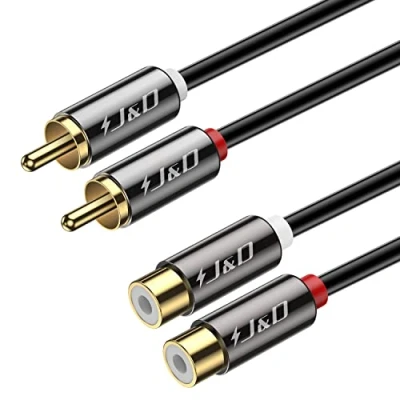 Immagine di J&amp;D Cavo 2RCA Prolunga, Audio Stereo Resistente Con 2 Connettori RCA Maschio e Femmina in Rame Placcati Oro, 1.8 Meter
