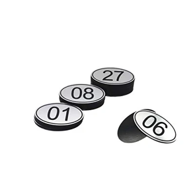 Immagine di PlayCool Numeri da tavolo ovali incisi in ABS, 30 mm x 50 mm, 1 a 100, per pub, ristoranti, club, colore argento, 100