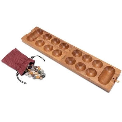 Immagine di LOGOPLAY Kalaha Gr. L, Hus, Bao, Gioco dei Fagioli, delle Gemme, Sassolini in Legno di Samena (Marrone)