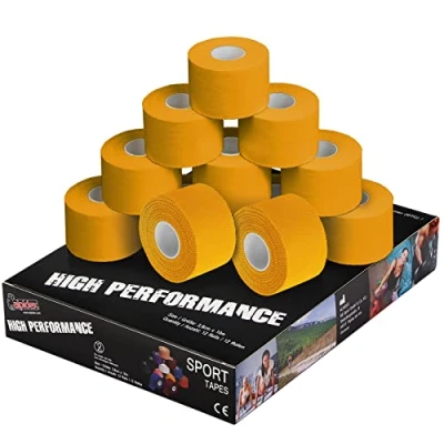 Immagine di ALPIDEX 12 x Sport Tape 3,8 cm 10 Nastro Adesivo Molti Colori 100% Cotone Non Elastico, Colore:Giallo