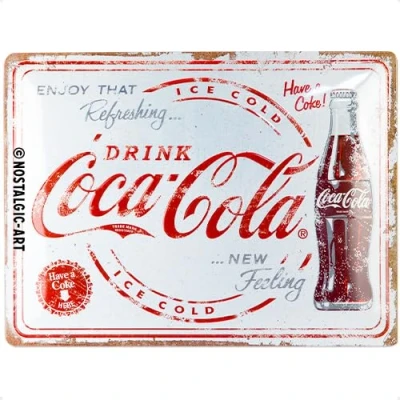 Immagine di Nostalgic Art Targa retrò, 30 x 40 cm, Coca Cola Refreshing New Feeling Idee regalo per amanti della Cola, Official License Product (OLP), in metallo, design vintage