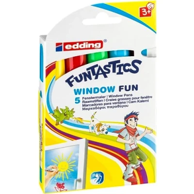Immagine di edding 16 Funtastics Window Fun Pennarelli Per vetro bambini da 3 anni in su Set 5 pezzi 2 6 mm Colori assortiti