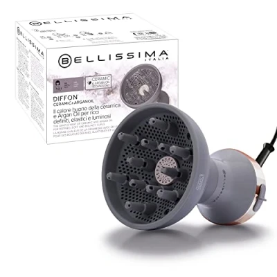 Immagine di Bellissima Imetec Diffon Ceramic &amp; Argan Oil, Diffusore ad Aria Calda per Capelli Ricci, Tecnologia Ceramica e Olio di Argan, 2 Livelli Aria/Temperatura, Asciugatura Delicata, 700 W