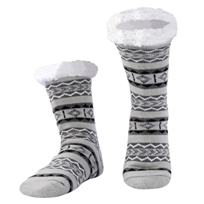Immagine di WOTENCE Calze a Pantofola uomo Foderati Cozy Extra Spesse Calzini Invernali Antiscivolo Caldi (Grigio)
