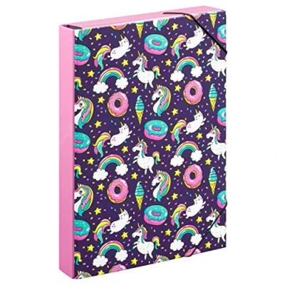 Immagine di Baagl raccoglitore per cartelle scolastiche, formato A4, bambini, con elastico e alette interne, elastico, ragazzi (unicorno)