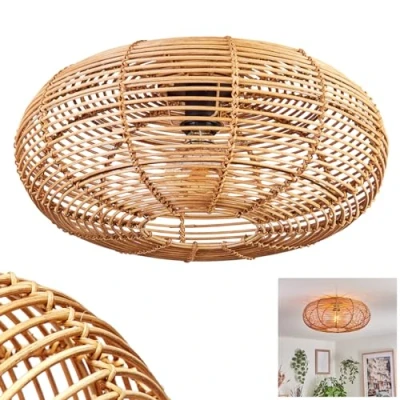 Immagine di plafoniera Mulstrand, lampada da soffitto moderna /metallo/rattan in colore nero/naturale, dal design boho con grande effetto luminoso sul soffitto, Ø 50 cm, 1 luce, 1xE27, senza lampadina