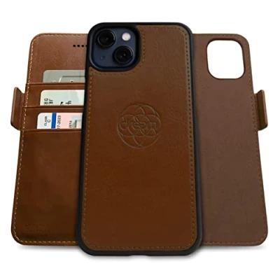 Immagine di dreem Fibonacci compatibile con iPhone 13 Mini custodia a portafoglio/custodia antiurto 2 in 1 e folio pelle vegana staccabile, MagSafe, protezione RFID [Cioccolato]