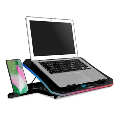 Immagine di KROM Base di raffreddamento portatile per laptop fino a 19&quot;, 6 ventole, RGB, supporto smartphone, display LCD e HUB USB, nero