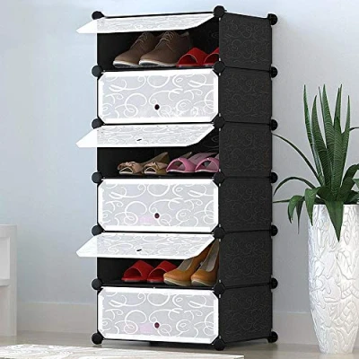 Immagine di Scarpiera Armadio Portable, Guardaroba Componibile con Ante, Modulare Salvaspazio 6 Cubi,Portatile Asta Fai da Te