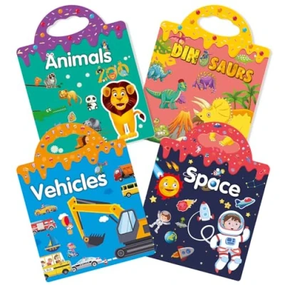 Immagine di GUYUCOM Confezione da 4 libri adesivi riutilizzabili, giocattoli per bambini dai 2 ai 3 anni bambini, ragazzi e ragazze, educativi, regali di compleanno