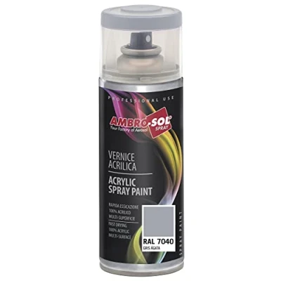 Immagine di Ambro Sol V4007040 Smalto Acrilico Multiuso, Vernice Brillante per Interni ed Esterni, Adatto Qualsiasi Tipo di Materiale, Bomboletta Spray in Banda Stagnata 400 ml, Grigio Agata