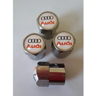 Immagine di Audi bianco top set di quattro ganci in metallo cromato per auto valvola pneumatico tappo antipolvere A1 Sportback S1 A3 A4 A5 A6 A7 A8 Q3 Q5 Q7 TT R8 RS e tron
