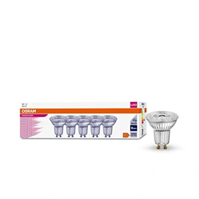 Immagine di OSRAM Lampade a LED con attacco GU10, risparmio energetico, lunga durata 15.000 H, angolo di diffusione 36, luce bianca calda, PAR16 50 36 4.3W/3000K confezione da 5