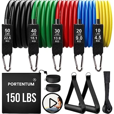 Immagine di PORTENTUM Allenamento elastico con i pesi 5 diversi livelli fino a 150 libbre (68 kg), ideale per il trx o una palestra casa, multicolore