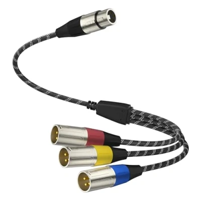 Immagine di J&amp;D Cavo Splitter XLR, 3 Pin XLR Maschi a 1 Femmina Bilanciato Placcato Oro, Adattatore Microfono per Mixer, AMP, Limitatore, Altoparlante, 0,48 m