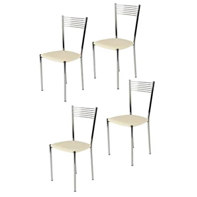 Immagine di t m c s Tommychairs Set 4 sedie modello Elegance per cucina bar e sala da pranzo, struttura in acciaio cromato seduta imbottita rivestita pelle artificiale colore avorio