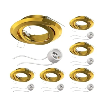 Immagine di ledscom.de 6 pz. cornice da incasso a soffitto FABI, rotonda, orientabile, oro lucido (GU10/MR16/GU5,3/50mm) incl. zoccolo