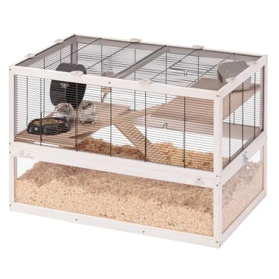 Immagine di Ferplast Gabbia per Criceti DOMSTER, Topolini, 3 Piani, con Accessori, Piattaforme e Scalette, Metallo Verniciato Legno FSC, Base Trasparente, Criceto 80 x 50 h 56 cm