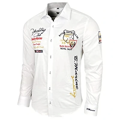 Immagine di Baxboy camicia elasticizzata Slim Fit per il tempo libero, lavoro, matrimonio, colore puro, a maniche lunghe, contrasto, da uomo B 502, bianco, L