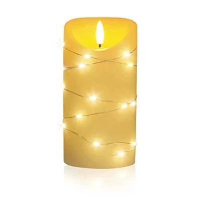 Immagine di LED Universum candela Cynthia 15 cm, in vera cera avvolta da una catena luminosa a LED, luce bianca calda, timer 5 ore, funzionamento batteria: 2 x AA (non incluse) (Cynthia cm)