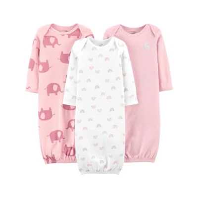 Immagine di Simple Joys by Carter&#039;s 3 Pack Cotton Sleeper Gown Infant And Toddler Nightgowns, Bianco Arcobaleno/Rosa Chiaro Coniglietto/Elefanti, 0 Mesi (Pacco da 3) Unisex Bimbi