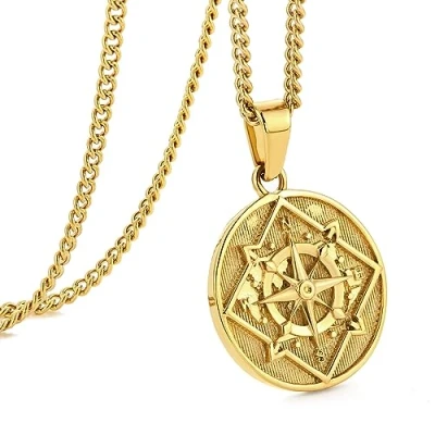Immagine di murtoo collana da uomo, con ciondolo a bussola per argento e oro, piastrine uomo donna, in Acciaio inox, regalo 60 cm, inossidabile