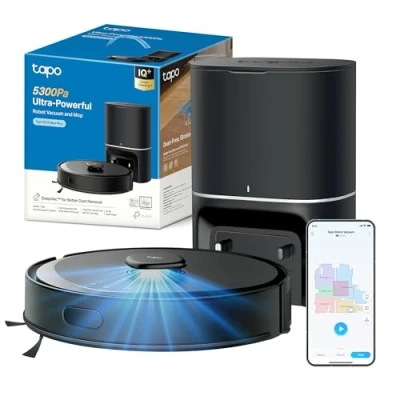 Immagine di Tapo RV30 Max Plus Robot Aspirapolvere Lavapavimenti con Mappatura 5300Pa, Svuotamento Automatico Polvere 3L, Doppia Navigazione LiDAR +IMU, Evitamento dei Tappeti, Controllo APP&amp;Alexa&amp;Google