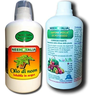 Immagine di Argan Italia Olio di neem solubile per Piante 1lt + Sapone Molle potassio corroborante Insetti 1kg con dosatore