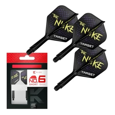 Immagine di Target Darts Luke Littler K Flex Flights And Shaft System, No.6 Corto (19mm) Confezione da 3 voli Kflex all in One, Accessori per Freccette Edizione Giocatori Volo n. 6