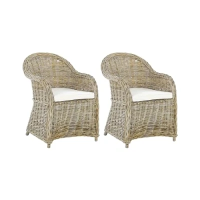 Immagine di Set poltrone da Giardino in Rattan Naturale con Cuscini Cotone Bianco