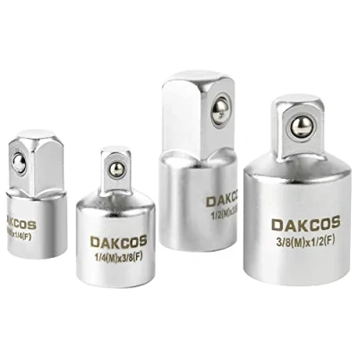 Immagine di DAKCOS Set di adattatori per bussole 4 pezzi da 1/4&quot; a 3/8&quot;, 3/8&quot; 1/4&quot;, 1/2&quot;, 1/2&quot; finitura cromata opaca CR V