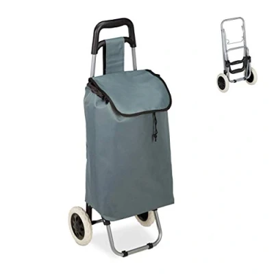 Immagine di Relaxdays Carrello Portaspesa, Pieghevole, 25 l, Shopping Trolley con Ruote, max.10 kg, HLP 91x40x30 cm, Grigio