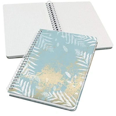 Immagine di SIGEL JN614 Jolie Taccuino spiralato, Heavenly Leaves, quadretti tratteggiati (lineatura dot), 100 g/m², 16,2 x 21,5 cm, copertina rigida, 120 pagine, azzurro, bianco, gold