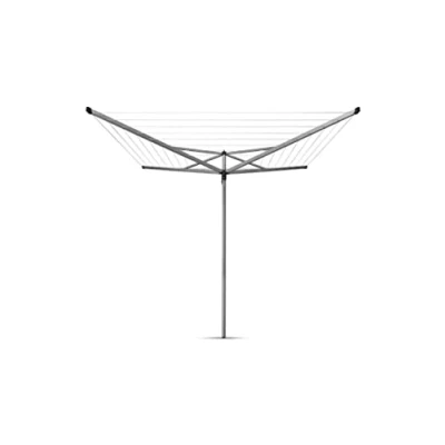 Immagine di Brabantia Stendibiancheria ad Ombrello Essential 50m di Spazio per Stendere Corde Resistenti ai raggi UV con Profilo Antiscivolo Incluso Picchetto in Plastica (35mm) Metallic Grey ø 295cm