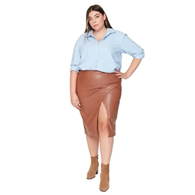 Immagine di Trendyol Donna Midi Matita Intrecciata Plus Size Gonna, Marrone, 52