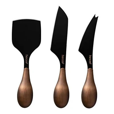 Immagine di hecef Coltelli da Formaggio Retro Set di 3, Coltello Multiuso in Colore Bronzo, Include Bar a Due Punte, Duro e Campana