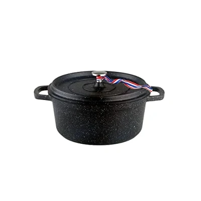Immagine di KAMBERG Cocotte, Diametro 24 cm Rotonda Nera, Fusione di Alluminio, Rivestimento Effetto Pietra, Compatibile con Tutti i Piani Cottura, Incluso Quello a Induzione, Senza PFOA