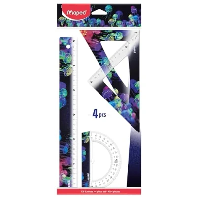 Immagine di Maped Set di tracciamento 4 pezzi Deepsea Paradise Regola 30 cm + Squadra 60 / 21 45 Goniometro 180 Base 12 Strumenti ergonomici e leggeri