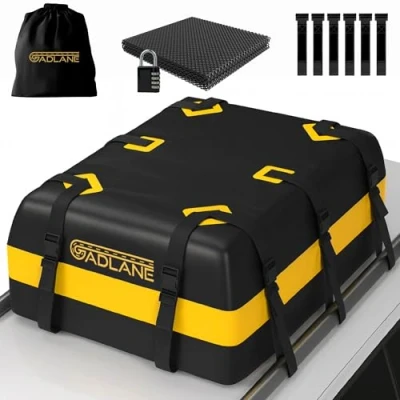 Immagine di GADLANE Borsa da Tetto per Auto 552L Box Impermeabile con/senza Portapacchi, con Tappetino Antiscivolo, 6 Cinghie Robuste, Lucchetto a Combinazione, Portaoggetti (Gialla)