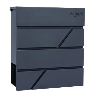 Immagine di cassetta per le lettere Zelsius Solid con scomparto giornali effetto soft close integrato postale in antracite RAL7016 montaggio a parete o su supporto