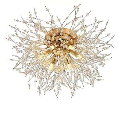Immagine di EFPD lampadario fuochi d&#039;artificio, in cristallo G9, utilizzato per l&#039;illuminazione di camera da letto, sala pranzo, soggiorno e isola cucina (Dorata Plafoniera 6T)