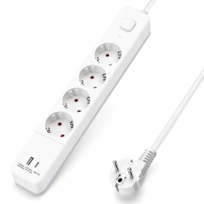 Immagine di Aigostar Multipresa con USB, 1 USB C, 4 Prese 16A 250V, Cavo 5 M, Protezione Multipla Montaggio a Parete, Presa Europa