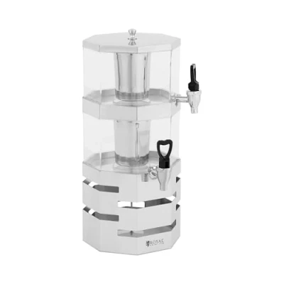 Immagine di Royal Catering dispenser di succo 2 x 4 l con sistema raffreddamento o contenitore per cubetti ghiaccio in acciaio inox, bevande serbatoi e rubinetti separati
