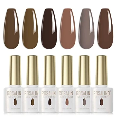 Immagine di ROSALIND Smalti Semipermanenti Cachi Marrone 6 Colori Smalto Semipermanente UV LED Per Unghie Soak Off Gel Polish